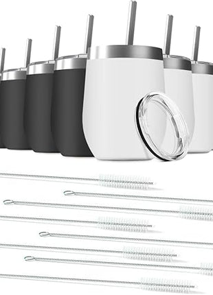 16 Pack 12oz Wine Tumbler with Lid With straw Stainless Steel Wine Tumbler Cups Double Wall Vacuum Insulated Travel Mugs Stemless Cup