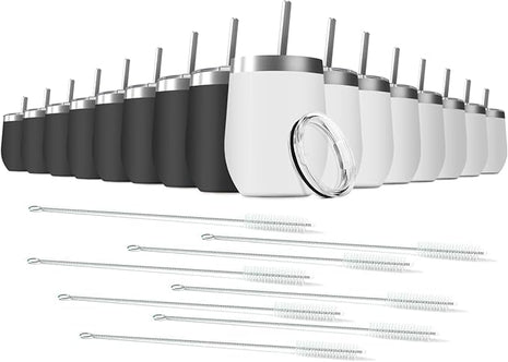 16 Pack 12oz Wine Tumbler with Lid With straw Stainless Steel Wine Tumbler Cups Double Wall Vacuum Insulated Travel Mugs Stemless Cup