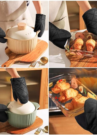 AUAUY Mini Oven Mitts, 2 Count Small Oven Mitt 220℃/428°F Heat Resistant with Non-Slip Surface and Hanging Loop Mits, Kitchen Mittens Oven Mitts, Kitchen Gloves for Oven, Baking and Grilling