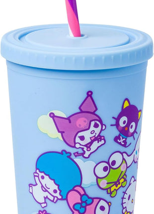 Silver Buffalo Sanrio Hello Kitty and Friends Featuring Little Twin Stars, My Melody, Kuromi, Keroppi, Chococat, Cinnamoroll, Pompompurin, Pochacco, Tuxedo Sam, Badtz-Maru Matte Plastic Tumbler, 20oz
