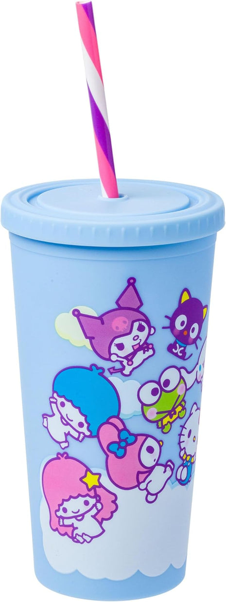 Silver Buffalo Sanrio Hello Kitty and Friends Featuring Little Twin Stars, My Melody, Kuromi, Keroppi, Chococat, Cinnamoroll, Pompompurin, Pochacco, Tuxedo Sam, Badtz-Maru Matte Plastic Tumbler, 20oz