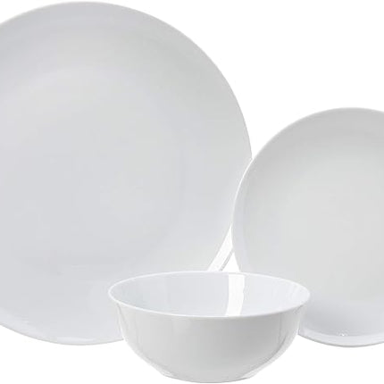 Amazon Basics Dinnerware Set, Microwave and Dishwasher Safe, Service for 6, 18-Piece Complete Kitchen, Plates, Dishes, Bowls, White Porcelain Coupe