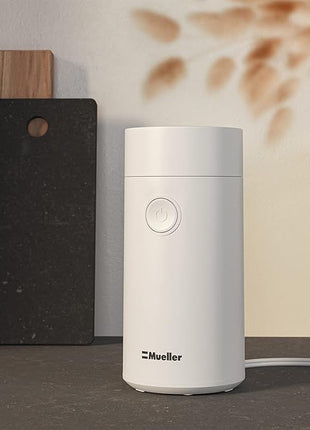 MuellerLiving Electric Coffee Grinder for Spice, Nut, Herbs and Coffee Beans, Sharp Blade, Stainless Steel - White