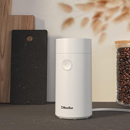 MuellerLiving Electric Coffee Grinder for Spice, Nut, Herbs and Coffee Beans, Sharp Blade, Stainless Steel - White