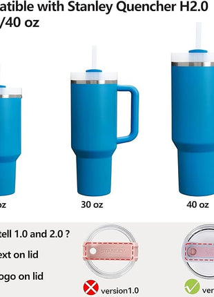 Silicone Spill Stopper Set Compatible with Stanley Cup 2.0 30oz & 40oz with Straw Cover (Set of 2, Azure)