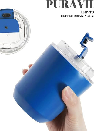 Puraville Insulated Tumblers with Lid, 10 oz Travel Coffee Mug Stainless Steel Vacuum Cup, Leak Proof Reusable Double Walled Coffee Tumbler for Iced and Hot Drinks, Klein Blue