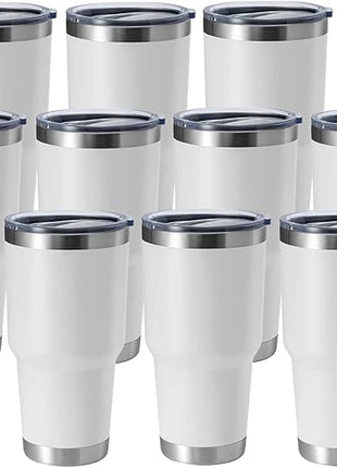 HASLE OUTFITTERS 30oz Stainless Steel Tumbler, Double Wall Vacuum Insulated Travel Mug Tumbler, Durable Insulated Coffee Mug, Gift Box Set (White, 12)