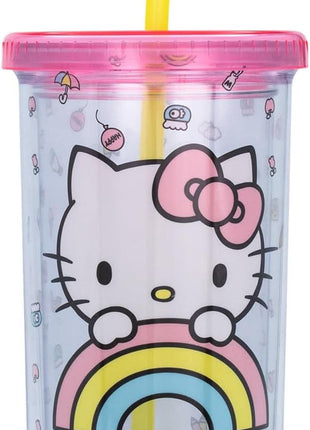 Silver Buffalo Sanrio Hello Kitty Plastic Tall Cold Cup with Lid and Straw, 20 Ounces