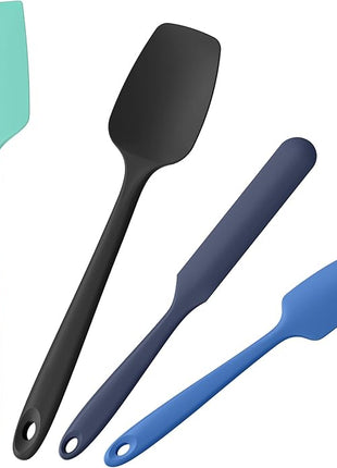 4-Piece Silicone Spatula Scrapers: Doosu 600°F Heat Resistant Food Grade Kitchen BPA Free Rubber Baking Cooking Tool Nonstick Utensil Set for Mixing, Scraping, Folding, Stirring, Serving (Multi-3)