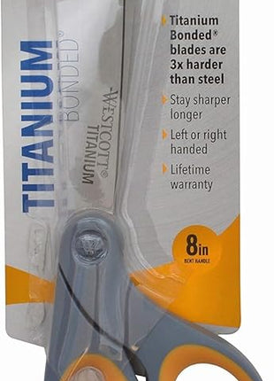 Westcott 8" Bent Craft Scissors with Titanium-Bonded Blades for Heavy-Duty Use (Yellow/Gray)