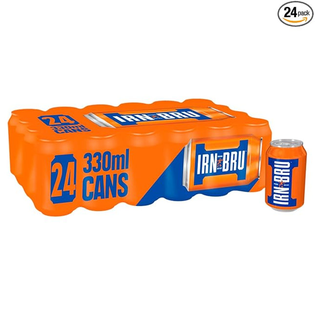 IRN-BRU Original Scottish Sparkling Soda, Citrus Flavored Carbonated Drink - Sparkling Flavored Soft Drink, 32 Flavor Recipe, 11.1 fl oz Cans, Pack of 24