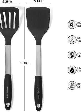 Silicone Spatula Set Heat Resistant - Stainless Steel Turner Spatulas Rubber Grip - Flexible Metal Spatulas for Non Stick Cookware - Pancake Turners Egg Flippers