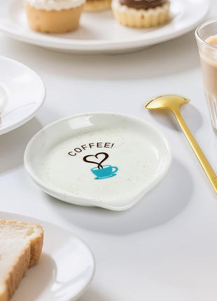 FANGSUN Coffee Spoon and Rest Set,Mini Spoon Holder for Teaspoon, Stirrers, Farmhouse Ceramic 3.5-Inch Small Tea Spoon Rest for Coffee Bar Accessories/Station Decor/Ideas Gifts, White