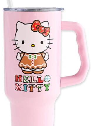 Silver Buffalo Sanrio Hello Kitty Holiday Gingerbread Dress Stainless Steel Tumbler with Handle, Fits in Standard Cup Holder, 40 Ounces