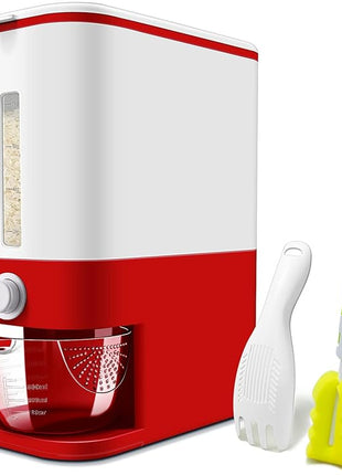 22-25 Lbs Rice Dispenser, Large Cereal Dry Food Storage Containers with Measuring Cup, BPA-Free Household for Kitchen Pantry Organization-Red