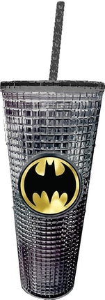 Spoontiques DC Comics Diamond Tumbler, 20oz - Textured Cup w/Staw, Double Wall Insulated, BPA Free - Batman