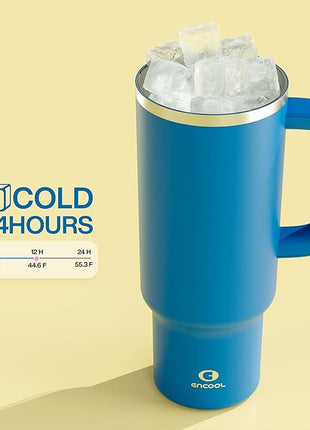 40 oz Tumbler with Handle and Straw: Stainless Steel Insulated Tumbler Keeps Cold for 24 Hours, Leakproof Travel Cup Fits in Cup Holder and BPA-Free,Celtic Blue