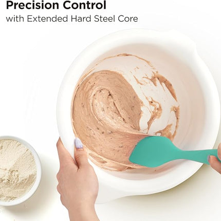 Kitchen Mama WaltzGrip Platinum Silicone Scraping Spatula: Heat Resistant, Seamless, Non Stick for Frying Pan Cookware, Safe, Flexible Bowl Scraper - Ideal for Mixing, Baking, Stirring (Teal)