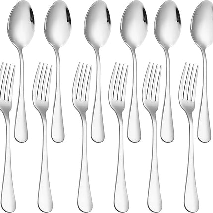 Set of 12, Stainless Steel Dinner Forks and Spoons Silverware Set, Heavy-Duty Dinner Forks and spoons(6.7 Inch) Cutlery Set, Dishwasher Safe (Silver)