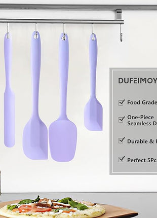 5 Piece Purple Silicone Spatula Set, Heat Resistant Rubber Spatulas Set, Silicone Kitchen Utensils Set Dishwasher Safe for Nonstick Cookware