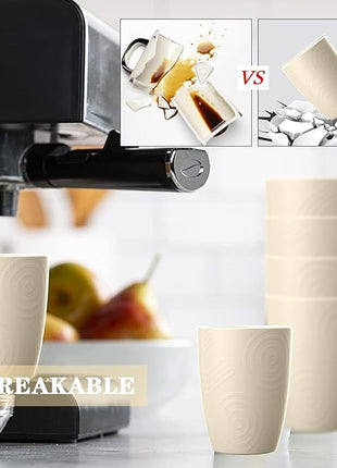 Homienly Wheat Straw Cups, Drinking Glasses Set of 6, 16 OZ Cups for Kitchen, Kids, Camping, Party, Unbreakable Microwave and Dishwasher Safe Water Tumblers, Stackable Plastic Cups-Beige