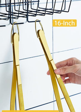 JETKONG 2 Pcs 16-Inch Heavy Duty Cooking Tweezers Extra Large Stainless Steel Food Tweezers Gaint Kitchen Tweezer Tongs (Gold)