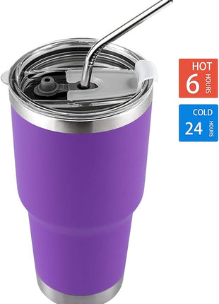 D·S 30oz Purple Tumbler Stainless Steel Double Wall Vacuum Insulated Mug with Straw and Lid, Cleaning Brush for Cold and Hot Beverages (30oz Purple)…
