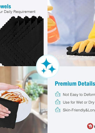 Orighty Black Microfiber Cleaning Cloth, 150 Pack Highly Absorbent Cleaning Supplies, Lint Free Kitchen Towels Cleaning Rags, Microfiber Towels for Cars, House, Window, 12x12 inch