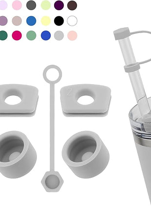 Silicone Spill Stopper Set Compatible with Stanley Cup 2.0 30oz & 40oz with Straw Cover (Set of 2, Fog)