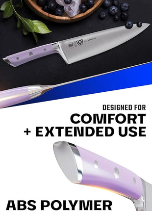 Dalstrong Chef Knife - 8 inch Blade - Gladiator Series - Forged High Carbon German Steel - Razor Sharp Kitchen Knife - Professional Full Tang Knives - Lilac Handle ABS - Sheath - NSF Certified