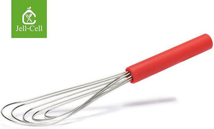 Flat Whisk Silicone Handle Non Slip 10" - 5 Wires Whisk with 10 Heads for Kitchen Cooking Color Red by Jell-Cell