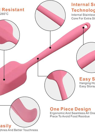 Silicone Spatulas Set, Rubber Spoon Spatula Heat Resistant Spoonula One Piece Design Seamless Spatula Non-Stick Scrapers Baking Mixing Tool (Pink)