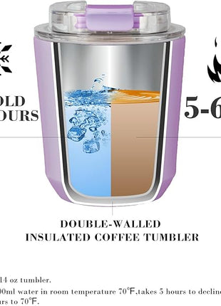 Puraville Insulated Tumblers with Lid, 10 oz Travel Coffee Mug Stainless Steel Vacuum Cup, Leak Proof Reusable Double Walled Coffee Tumbler for Iced and Hot Drinks, Lilac
