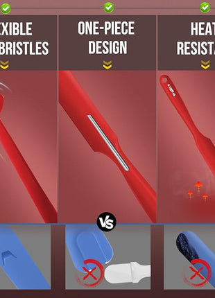 Walfos Silicone Jar Spatula - 600ºF Heat Resistant Kitchen Spatulas(2pcs), Strong Steel Core & One-Pieces Design,Mixing Batter & Cake Cream Spatulas, for Cooking & BPA Free & Dishwasher Safe, Red