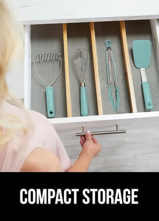 GORILLA GRIP Stainless Steel Heat Resistant Kitchen Tongs for Cooking, Set of 2 BBQ Tong, Non Scratch Silicone Tip for Pans, Strong Grip, Grab Food, Toss Salad, Air Fryer, Pull Lock, 7 + 9 Inch, Mint