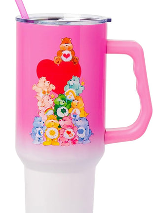 Silver Buffalo Care Bears Watercolor Heart Ombre Stainless Steel Tumbler with Handle and Straw, Fits in Standard Cup Holder, 40 Ounces (Pack of 12)
