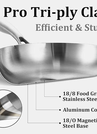 LOLYKITCH 12 Inch Tri-Ply Stainless Steel Frying Pan – Professional Skillet Fast & Even Heating, Induction & Oven Safe up to 500°F, Durable Cookware for Modern Home Kitchens, Detachable Handle