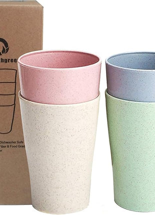 shopwithgreen 14 oz Wheat Straw Cups, Unbreakable Drinking Glasses Stackable | Reusable Water Tumbler, Mug Set for Coffee, Wine, Camping, BPA-Free | Dishwasher & Microwave Safe