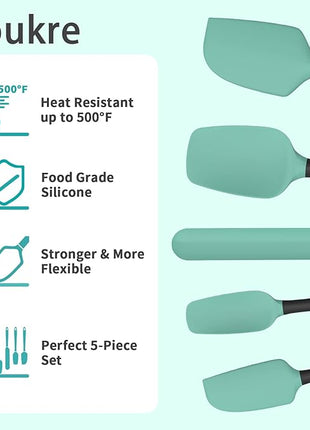 Coukre Silicone Spatula Set of 5,High Temperature Resistant, Food Grade Silicone, Dishwasher Safe, for Baking, Cooking (Aqua Green)
