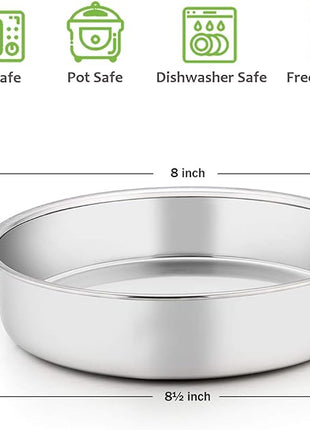 E-far 8 Inch Cake Pan Set of 2, Stainless Steel Round Layer Cake Baking Pans, Non-Toxic & Healthy, Mirror Finish & Dishwasher Safe