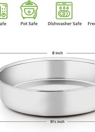 E-far 8 Inch Cake Pan Set of 3, Stainless Steel Round Layer Cake Baking Pans, Non-Toxic & Healthy, Mirror Finish & Dishwasher Safe