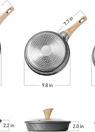 Non Stick Frying Pan Set - Stone Skillet Set, Kitchen Omelette Pans, Induction Chef' Pan Grainte Cookware Set, Nonstick Frying Pans with Lid(8inch&9.5inch&11inch)