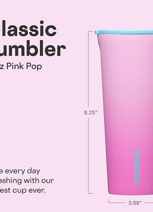 Corkcicle Classic Tumbler - Keeps Drinks Cold 9 Plus Hours - Triple Insulated Stainless Steel Drink Tumbler - Sliding Lid - Summer Drinkware Gift - Keeps Drinks Ice Cold - 24 oz - Pink Pop