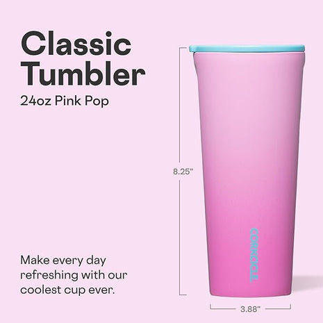 Corkcicle Classic Tumbler - Keeps Drinks Cold 9 Plus Hours - Triple Insulated Stainless Steel Drink Tumbler - Sliding Lid - Summer Drinkware Gift - Keeps Drinks Ice Cold - 24 oz - Pink Pop