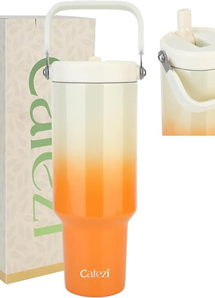 40 oz Tumbler with Lid and Straw, Stainless Steel Vacuum Insulated Tumblers with Flip Straw and Top Handle, Reusable Insulated Water Bottle for Home, Office, Leakproof, Fit in Cup Holder