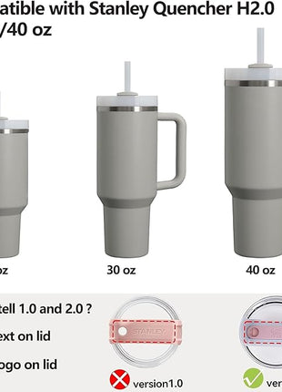 Silicone Spill Stopper Set Compatible with Stanley Cup 2.0 30oz & 40oz with Straw Cover (Set of 2, Ash)