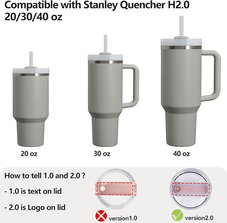 Silicone Spill Stopper Set Compatible with Stanley Cup 2.0 30oz & 40oz with Straw Cover (Set of 2, Ash)