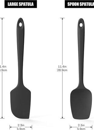 2-Piece Silicone Scraper & Spoon Spatulas: Doosu 600°F Heat Resistant Food Grade BPA Free Rubber Baking Flat Spatula Kitchen Cooking Spoonula for Mixing, Scraping, Folding, Stirring, Serving (Black)
