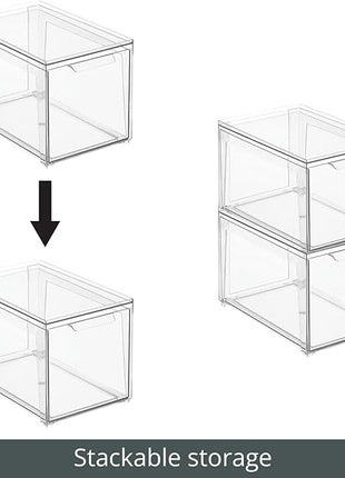 mDesign Plastic Stackable Closet Storage Organizer Bins with Pull Out Drawer for Cabinet, Desk, Shelf, Cupboard, or Dresser Organization - Lumiere Collection - Clear