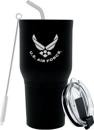 Military Gift Shop 30 oz Air Force Coffee Travel Mug | Double Wall Vacuum Insulated Coffee Tumbler | Stainless Steel Coffee Mug With Lid & Straw | Air Force 30oz Tumbler